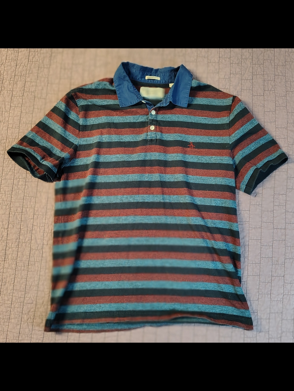 ​Original Penguin Heritage Slim Fit Chambray Collar Striped Polo Shirt L